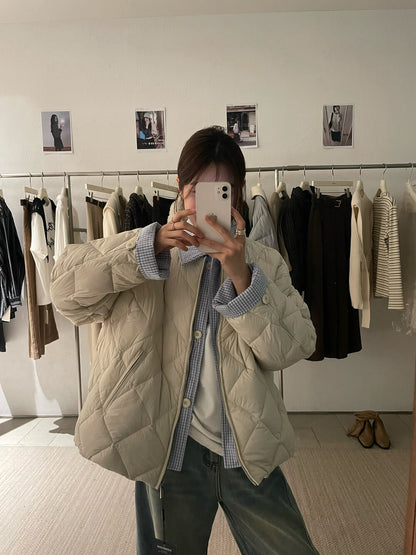 // 特別款菱格90%duck down拼接假兩件外套