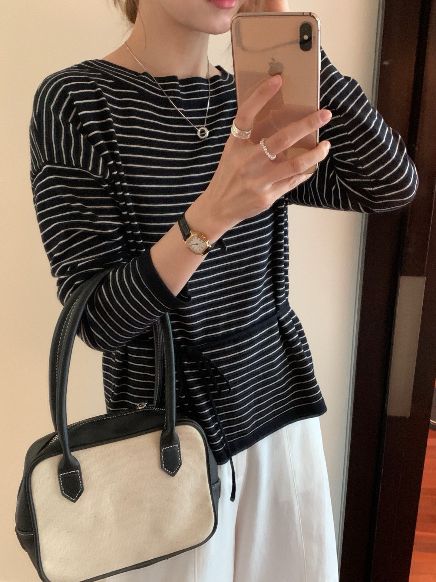 // 三種穿法8%wool親膚間條綁腰NT