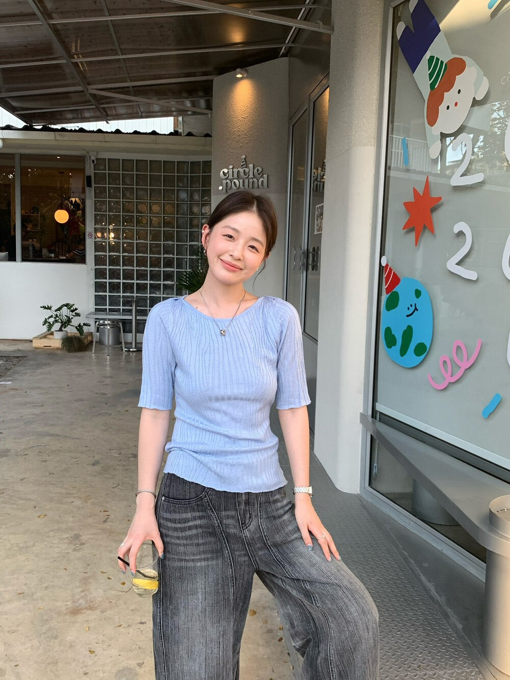 🌵 肌理感樹紋修肩彈性針織上衣