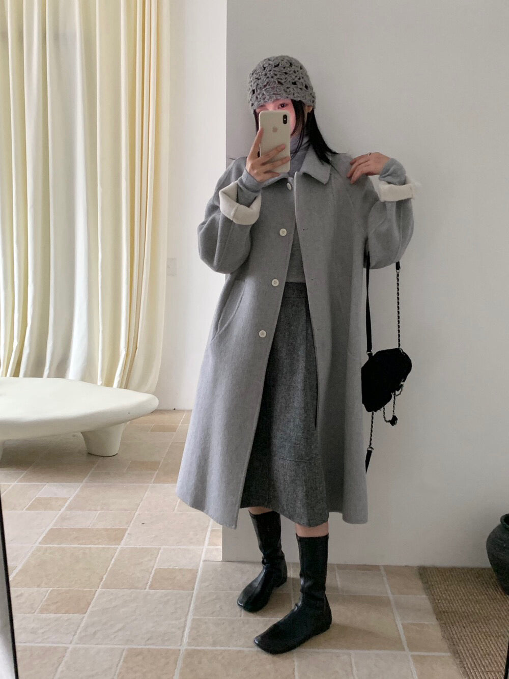 // 極簡高級感翻領100%wool雙面手工羊毛外套