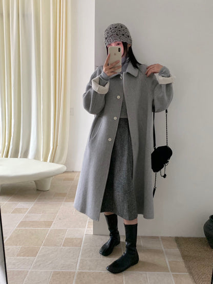 // 極簡高級感翻領100%wool雙面手工羊毛外套