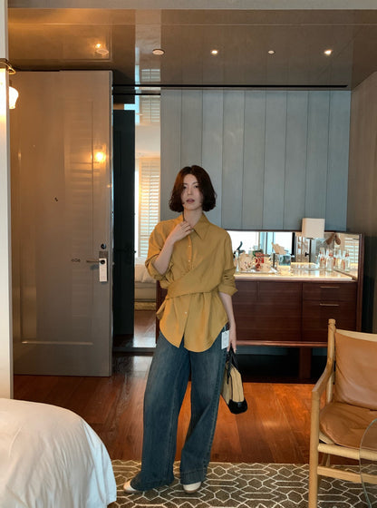 // 搭扣褲頭超顯腿長全長牛仔褲