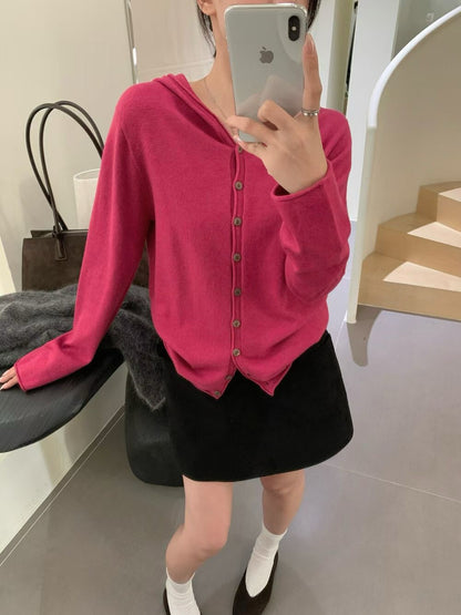 // 顏色美美的連帽薄針織外套