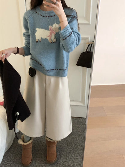 // 帥氣八分毛呢料加絨褲(連小腰包+腰帶)