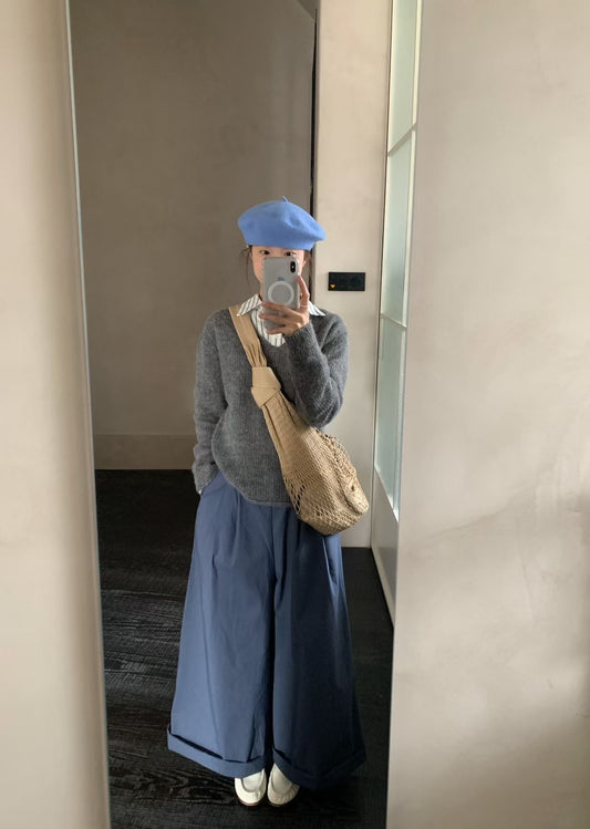 // 鬆弛感肌理布壓褶闊褲