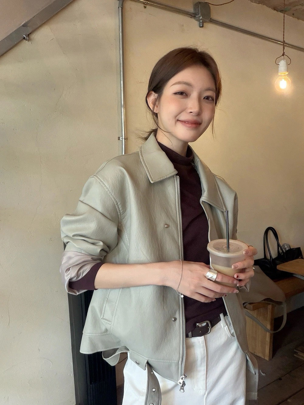 J34 / 復古感翻領設計感彷皮外套