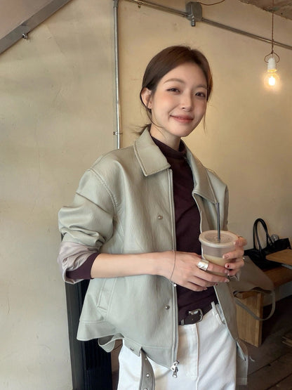J34 / 復古感翻領設計感彷皮外套