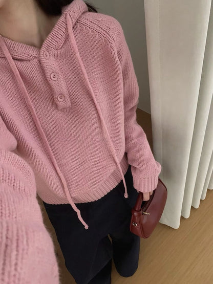 // 顏色超美鈕扣連帽毛衣