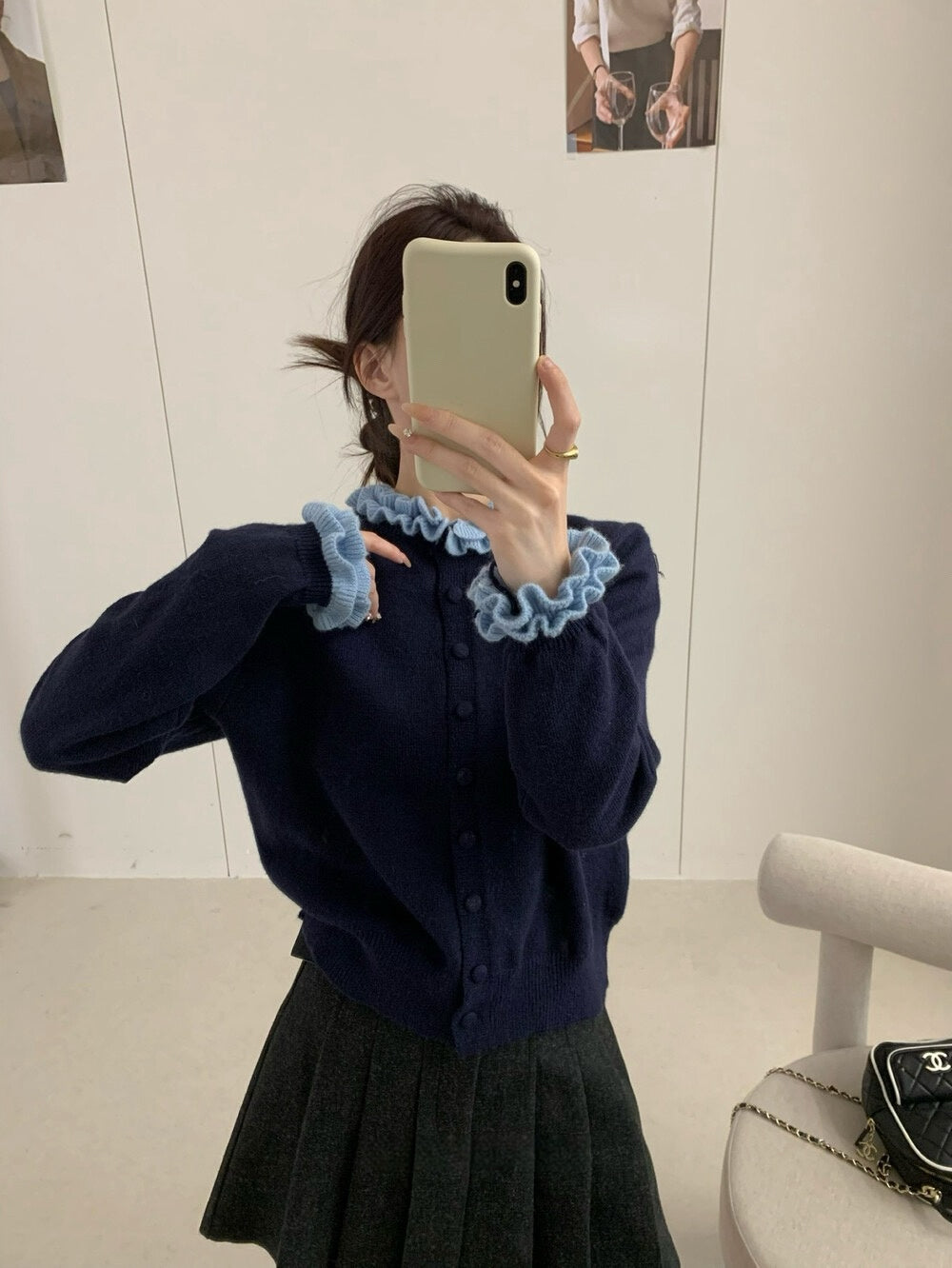 // 超美撞色花邊領+袖口CD