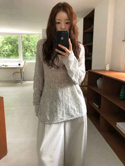 K01 / 絕美鏤空花紋柔軟針織上衣(22%wool)