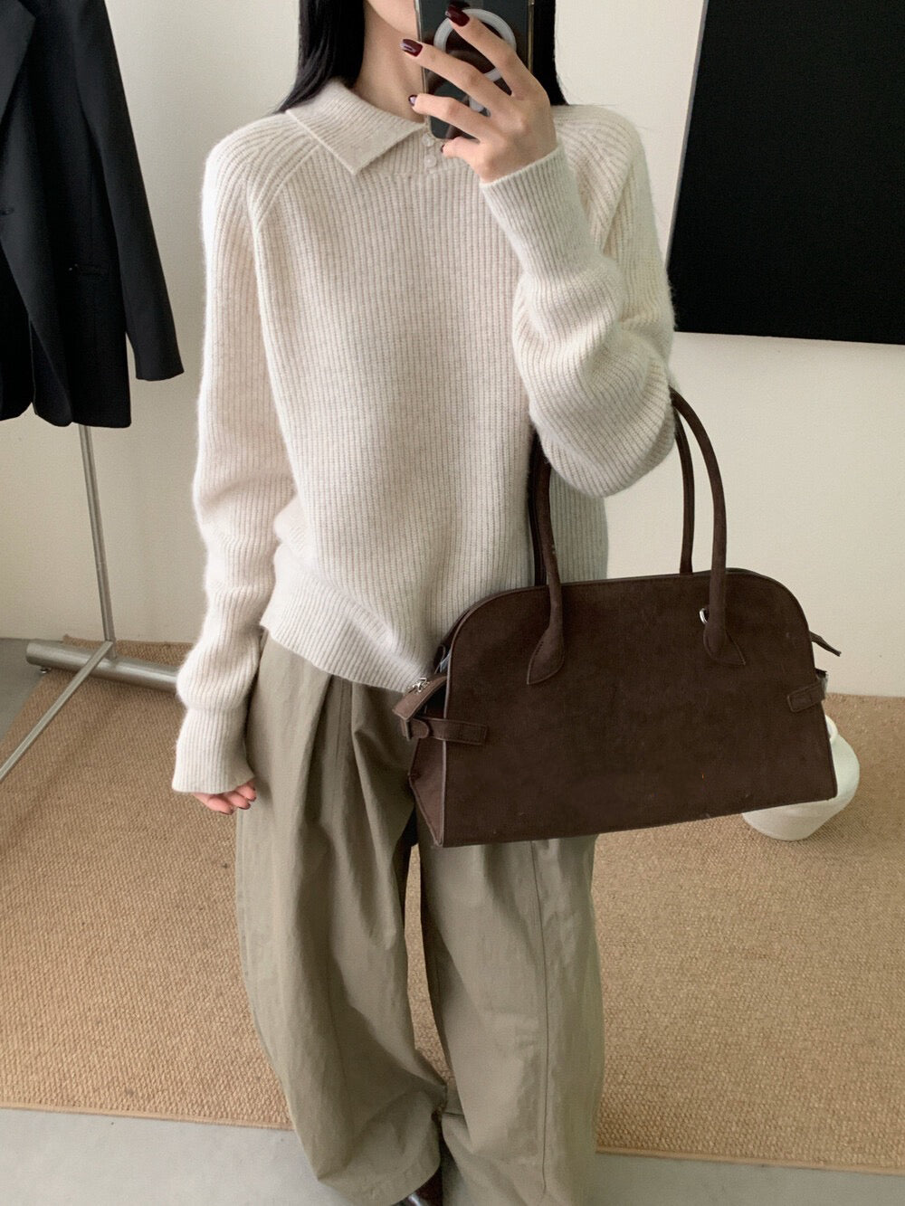 // 50%綿羊毛鈕扣翻領直紋NT