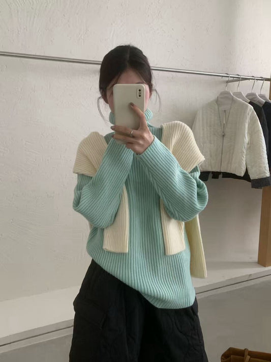 // 高領直坑紋親膚毛衣