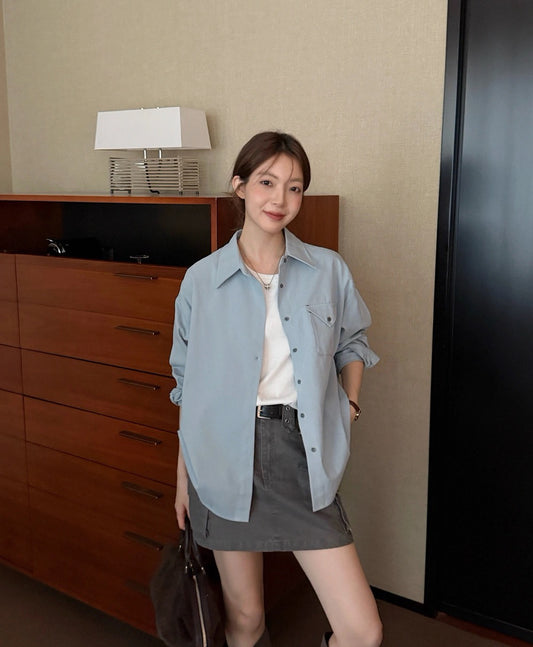 B212 / 鈕扣口袋寬鬆款純色恤衫