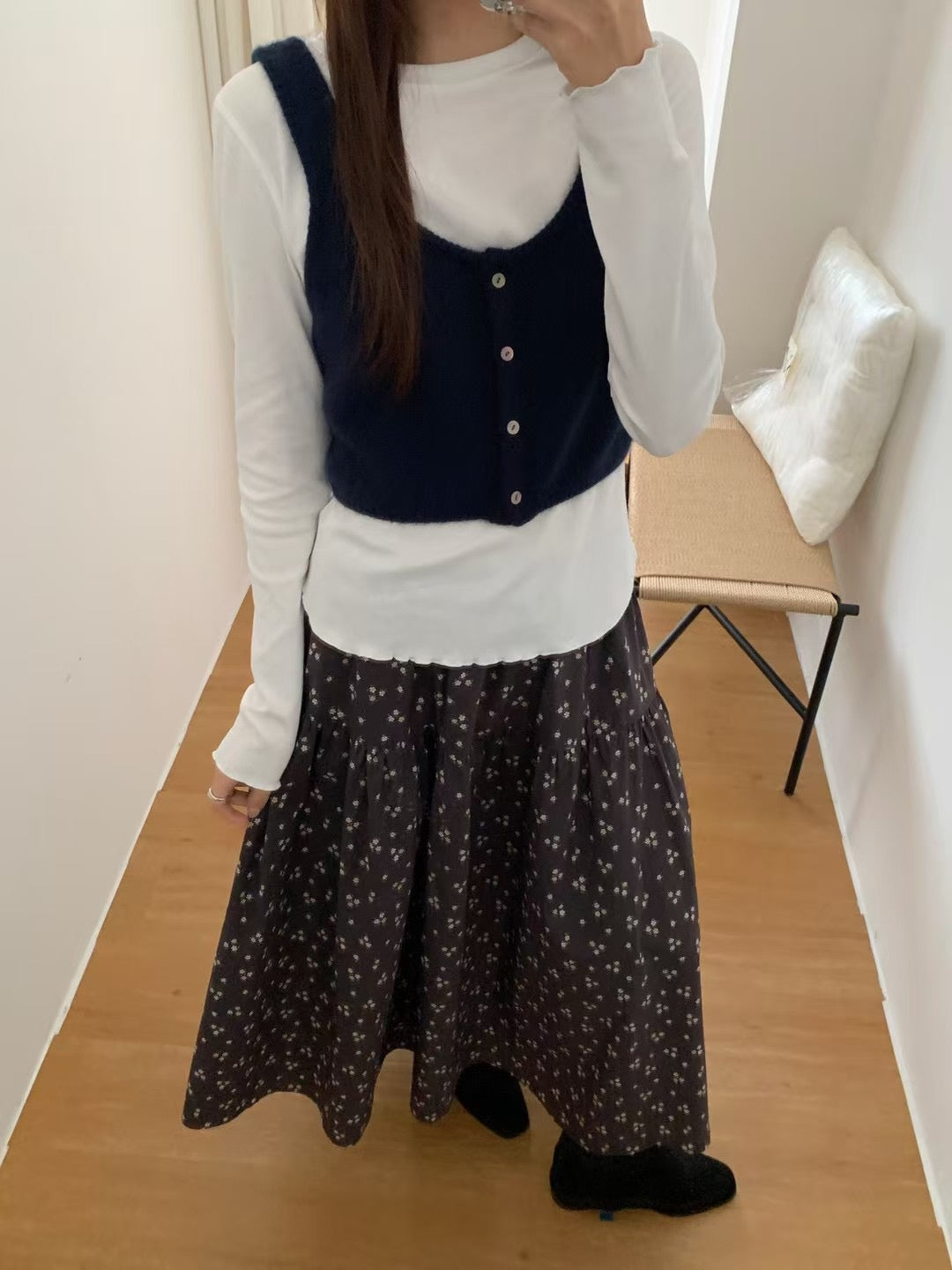 // 小碎花層層中裙