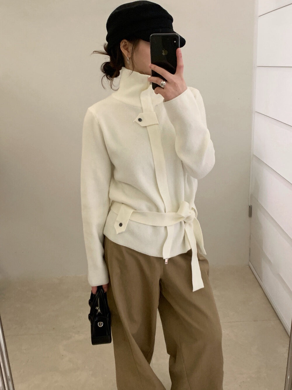 // 立領綁腰帶針織CD