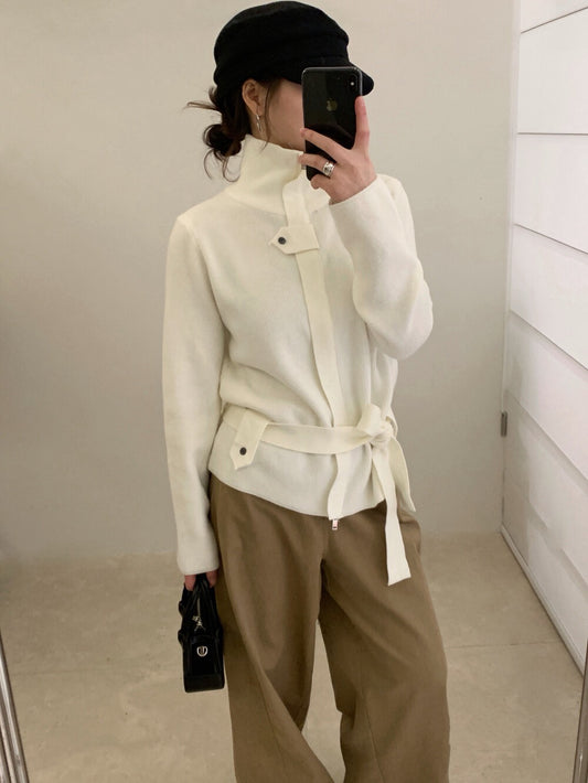 // 立領綁腰帶針織CD