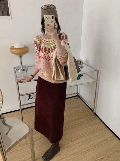 // 30%綿羊毛復古提花毛衣