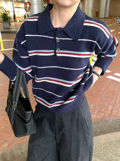 // 鈕扣polo翻領拼間針織NT