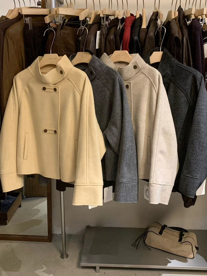 // 雙面毛呢可立領中短外套