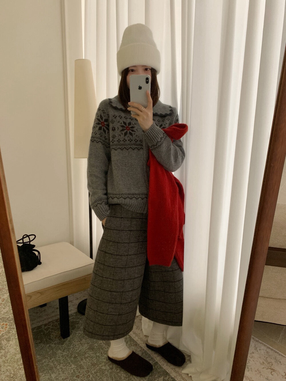 // 30%綿羊毛屬於聖誕的花紋包邊翻領拉鍊CD