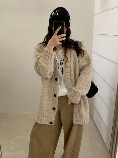 // 花線混色感慵懶寬鬆款中長CD