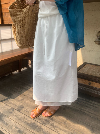 // 麻質拼接腳綁帶腰中裙