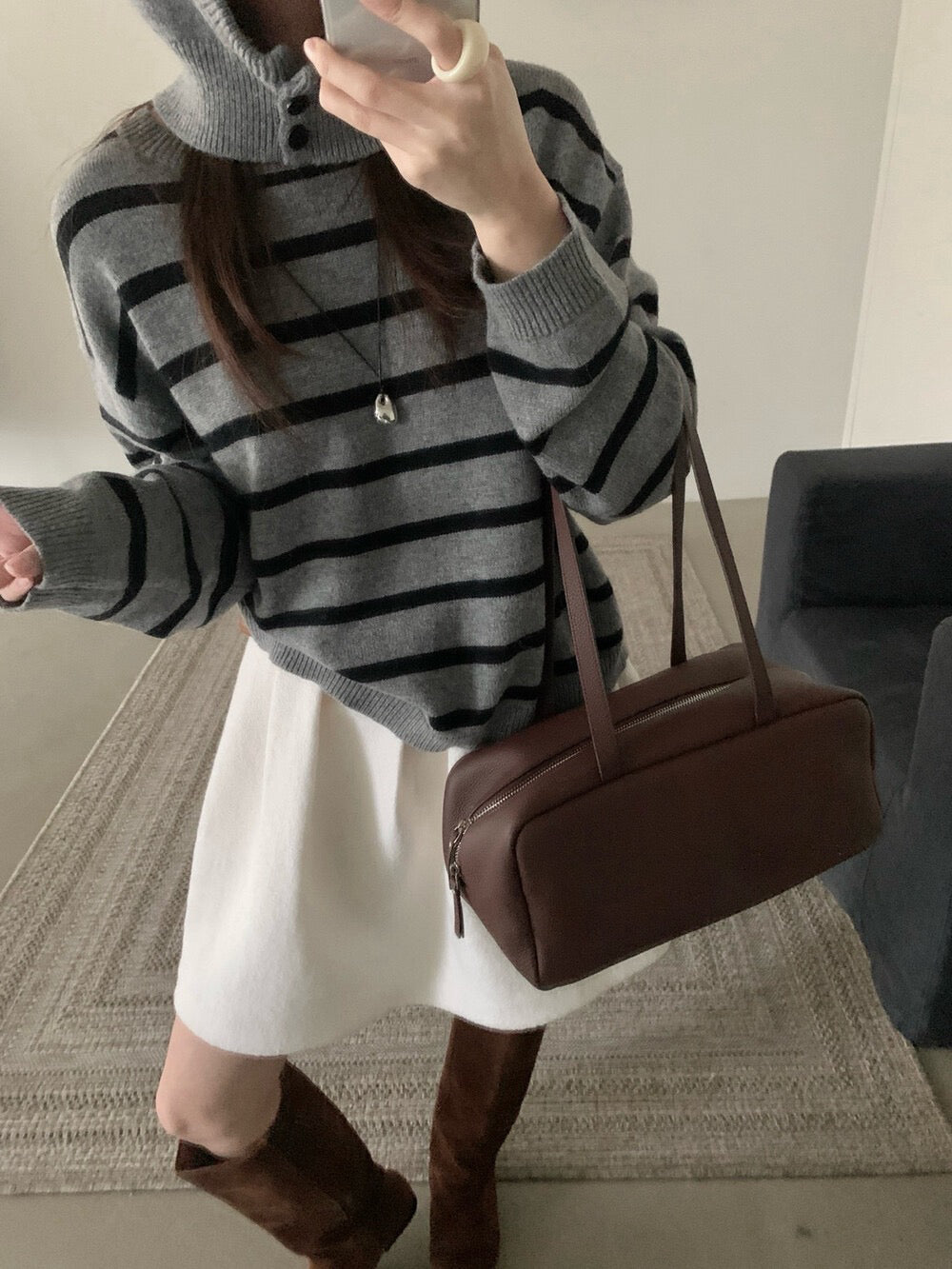 // 35%wool可分拆帽子間條毛衣