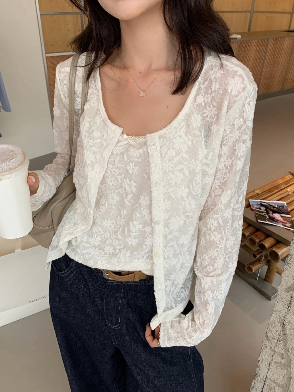 B40 / 重工全刺繡花吊帶+外套套裝