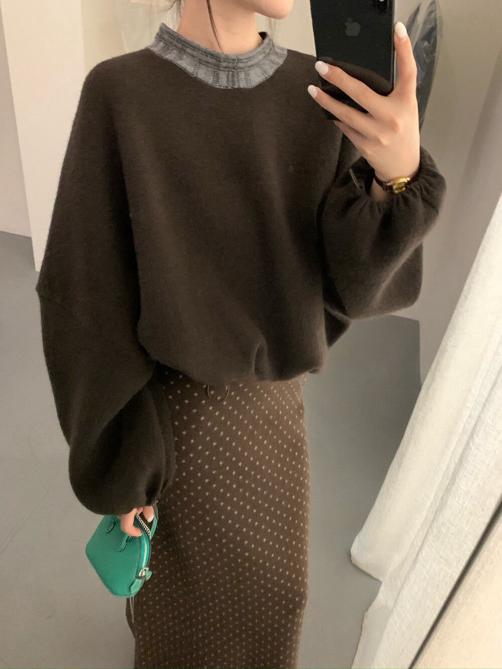 // 20%綿羊毛拼接後綁帶束腳毛衣