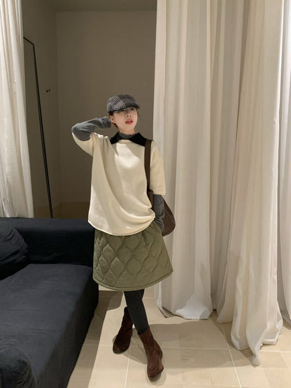 // 大熱菱格夾棉A字短裙