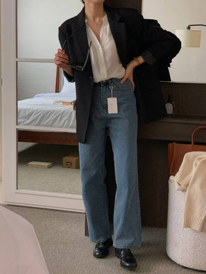 // premium denim全長loose fit牛仔褲