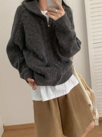 // 立體點點麻花圓翻領拉鍊CD