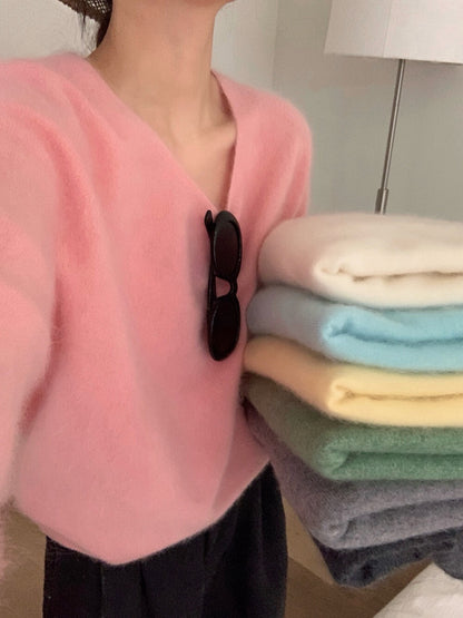// 15色親膚羊毛拉絨工藝高級感V領NT