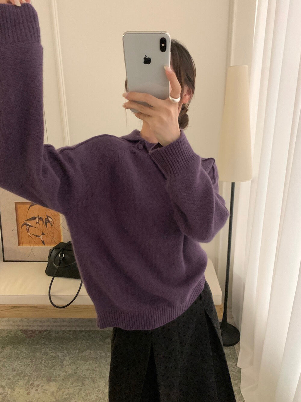 // 30%綿羊毛設計感不規則翻領毛衣