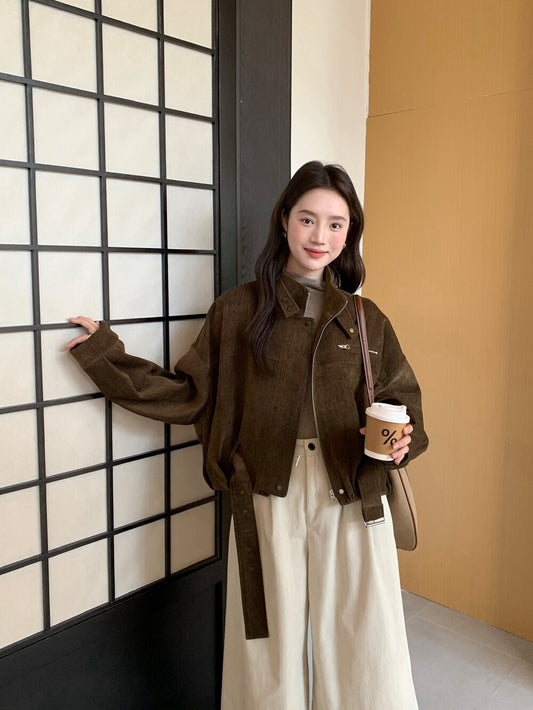 // 質感超好的雪尼爾絨帥氣短款外套