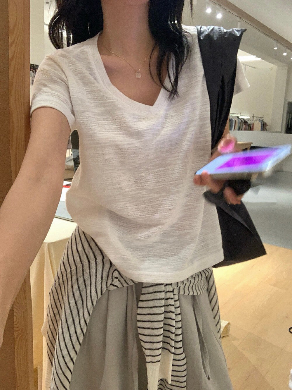 // v領肌理感短袖TEE