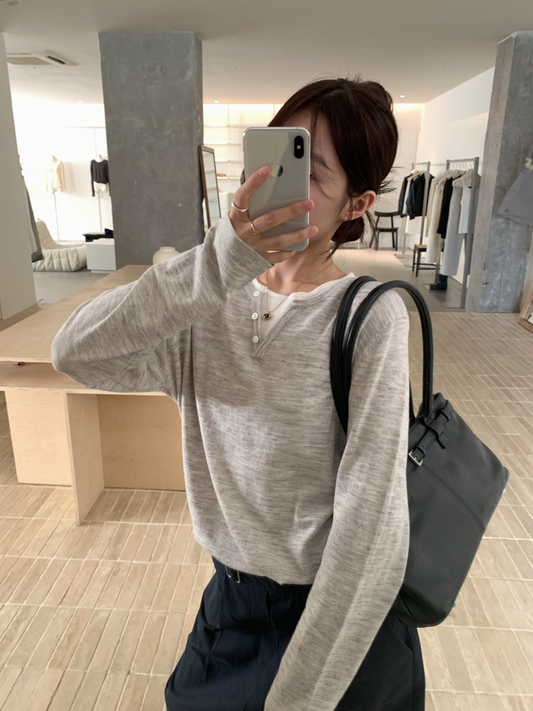 // 假兩件小鈕扣linen NT