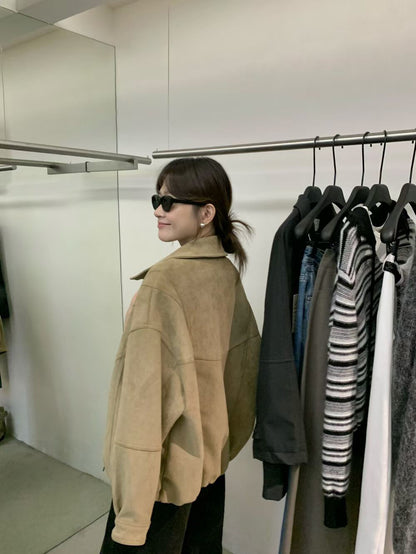 // 帥氣麂皮絨翻領外套