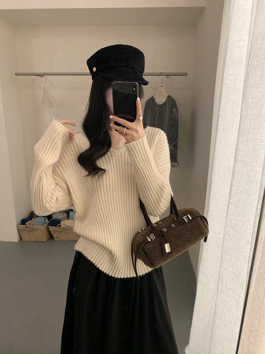 // 12%綿羊毛lace邊假兩件NT