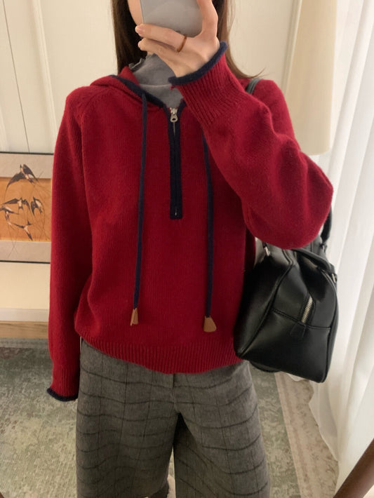 // 30%raccoon撞色邊連帽毛衣