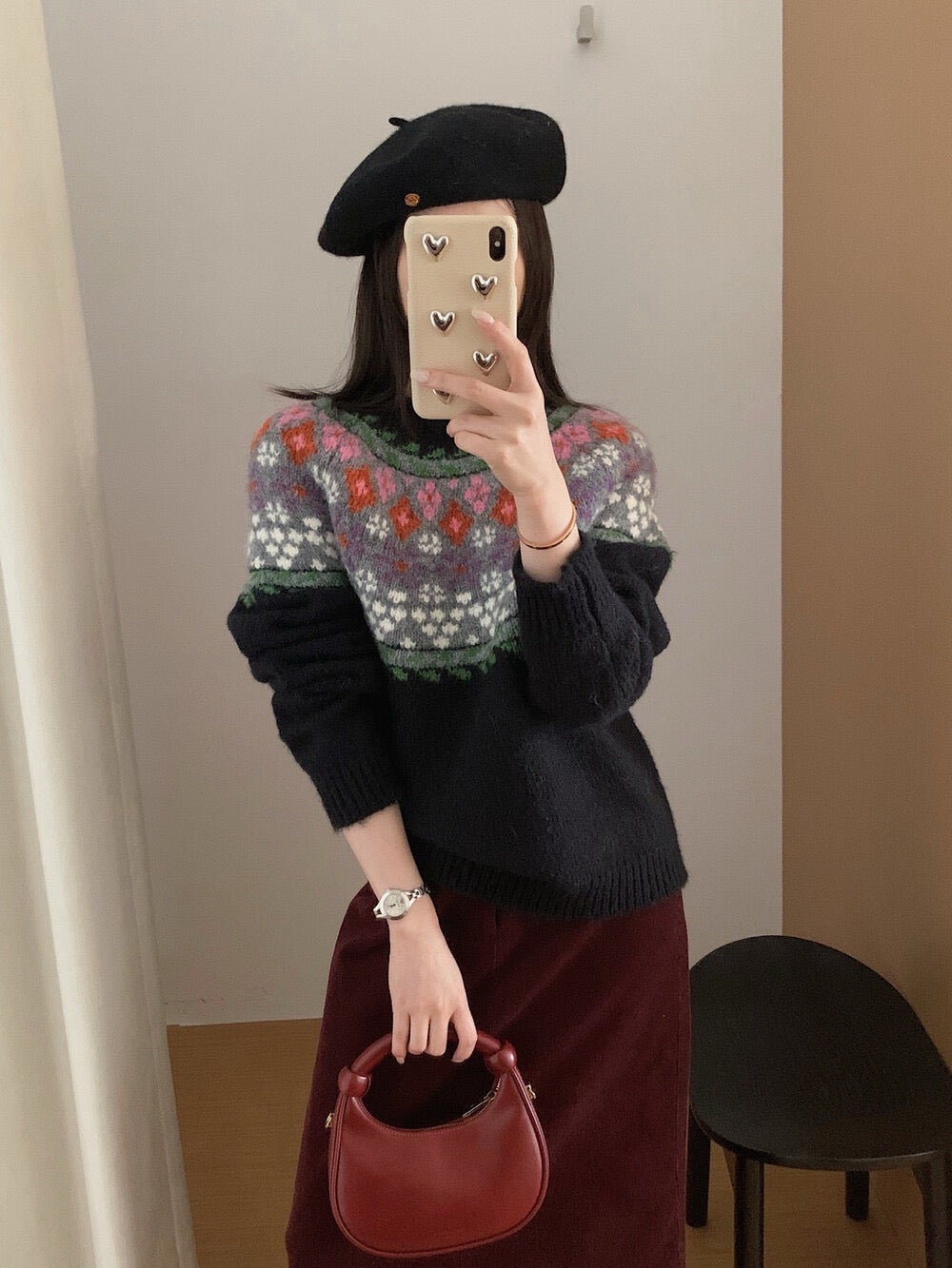 // 配色超美的復古圖案毛衣