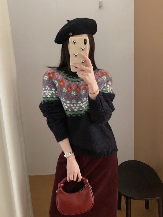 // 配色超美的復古圖案毛衣