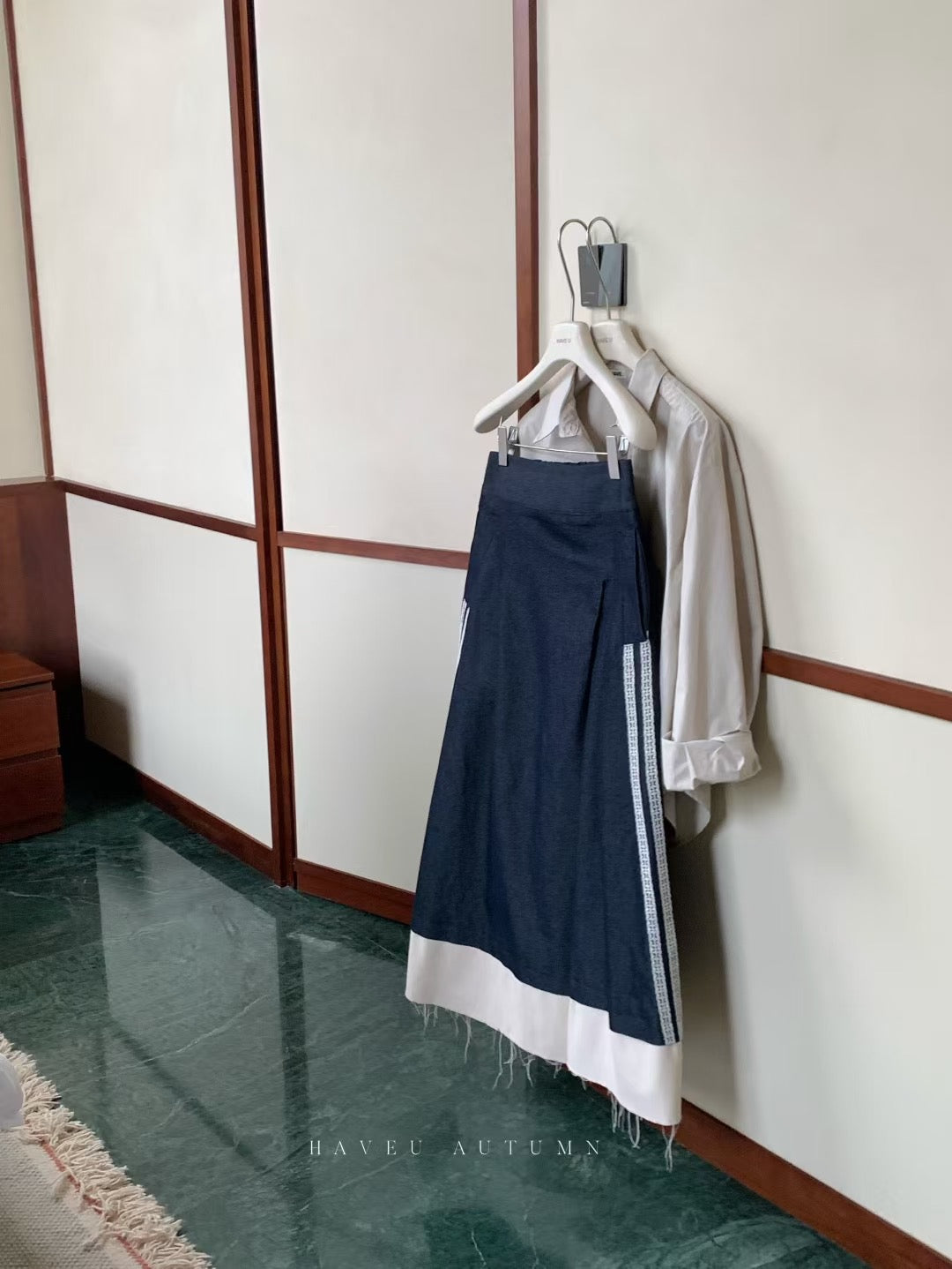 // 超重工棉麻拼lace不修邊傘裙