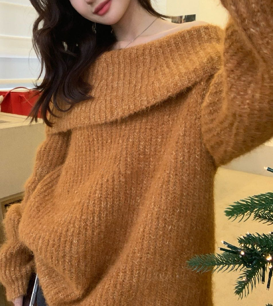 // 18%羊毛氣質一字領兩穿毛衣