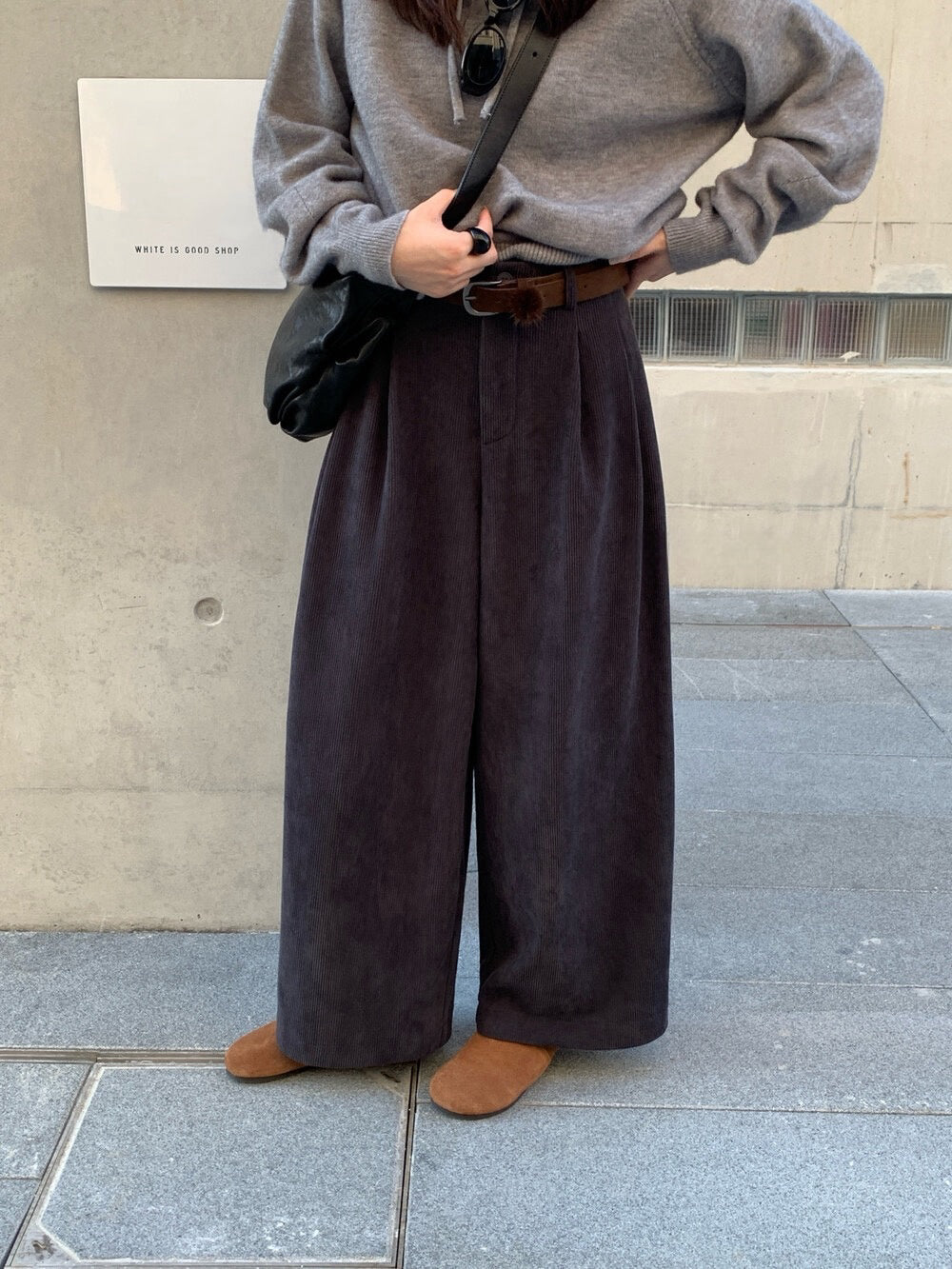 // 梨型身材必入壓褶加絨燈芯絨褲(連腰帶)