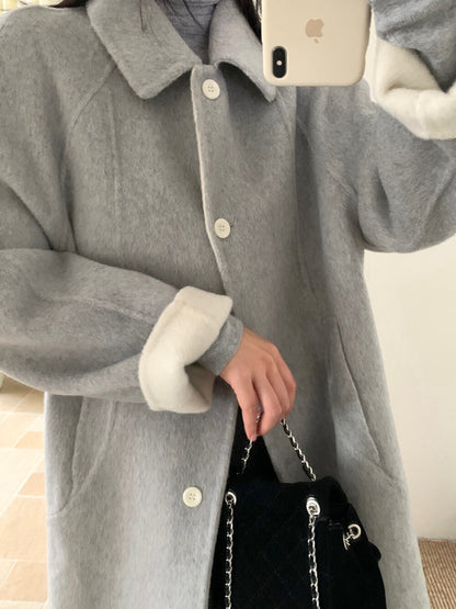 // 極簡高級感翻領100%wool雙面手工羊毛外套