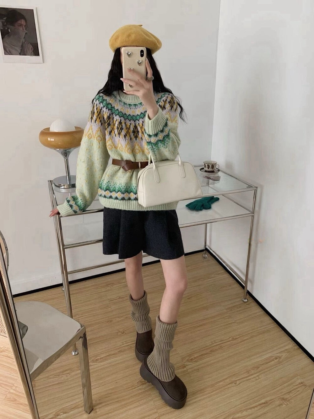 // 30%綿羊毛復古提花毛衣