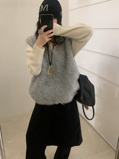 // 圈圈羊毛拉絨疊穿背心