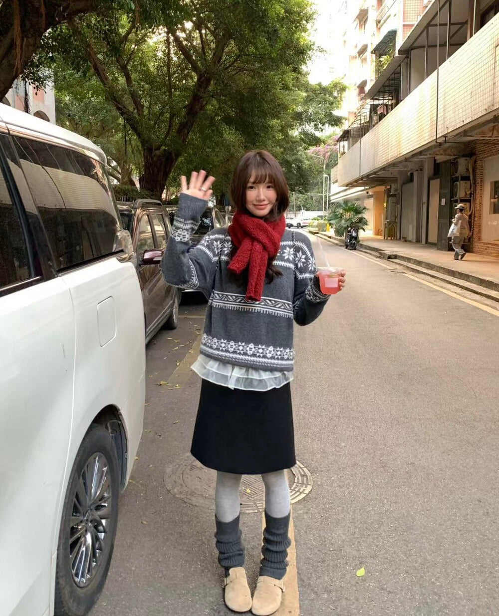 // 10%raccoon雪花花紋翻領毛衣