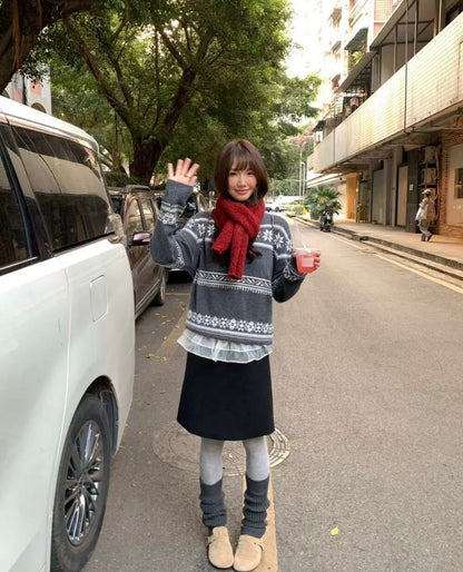 // 10%raccoon雪花花紋翻領毛衣